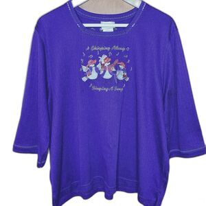BonWorth Embroidered Blouse Vintage Red Hat Society Womens Petite XL Purple